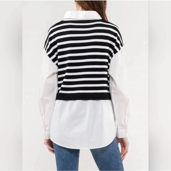 #038 BRAND NEW! Striped Vest Layered Woven Top - Picture 2 of 8
